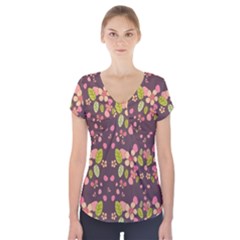 Floral Pattern Short Sleeve Front Detail Top by Valentinaart