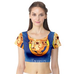 Zodiac Taurus Short Sleeve Crop Top (tight Fit) by Mariart