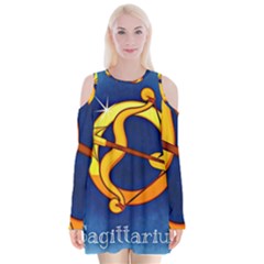 Zodiac Sagittarius Velvet Long Sleeve Shoulder Cutout Dress