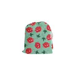 Red Floral Roses Pattern Wallpaper Background Seamless Illustration Drawstring Pouches (XS) 