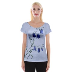 Floral Blue Bluebell Flowers Watercolor Painting Women s Cap Sleeve Top by Nexatart