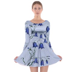 Floral Blue Bluebell Flowers Watercolor Painting Long Sleeve Skater Dress by Nexatart