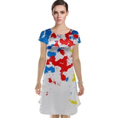 Paint Splatter Digitally Created Blue Red And Yellow Splattering Of Paint On A White Background Cap Sleeve Nightdress