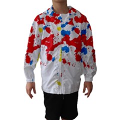 Paint Splatter Digitally Created Blue Red And Yellow Splattering Of Paint On A White Background Hooded Wind Breaker (kids) by Nexatart