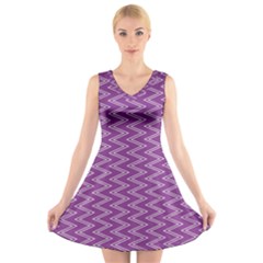 Purple Zig Zag Pattern Background Wallpaper V-neck Sleeveless Skater Dress