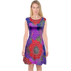 Colorful Background Of Multi Color Floral Pattern Capsleeve Midi Dress by Nexatart