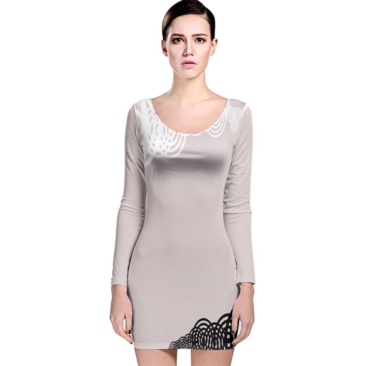 Circles Background Long Sleeve Velvet Bodycon Dress