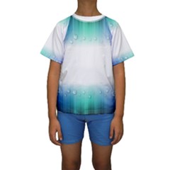 Blue Stripe With Water Droplets Kids  Short Sleeve Swimwear