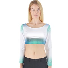 Blue Stripe With Water Droplets Long Sleeve Crop Top