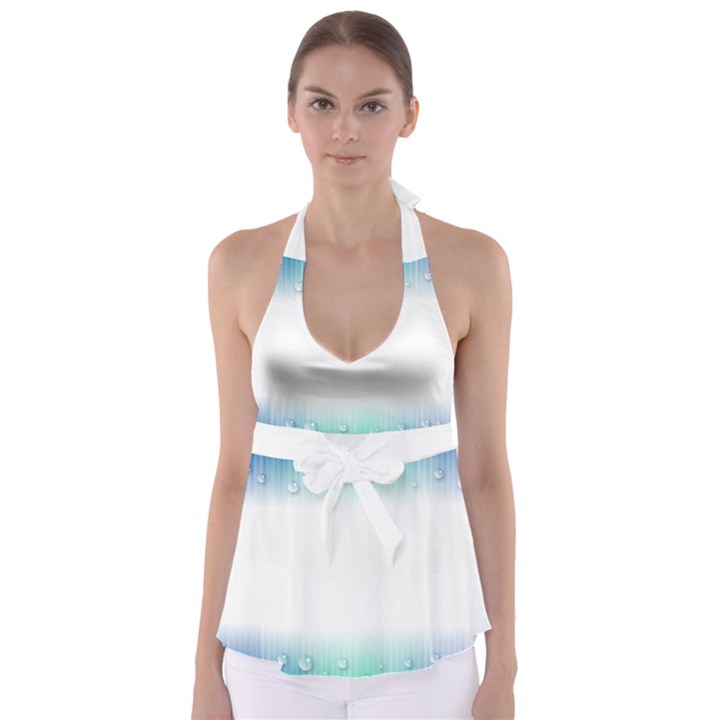 Blue Stripe With Water Droplets Babydoll Tankini Top