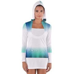 Blue Stripe With Water Droplets Women s Long Sleeve Hooded T-shirt