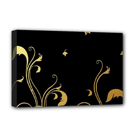 Golden Flowers And Leaves On A Black Background Deluxe Canvas 18  X 12   by Nexatart