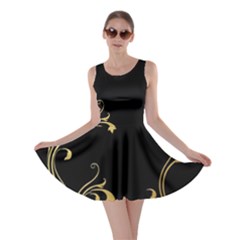 Golden Flowers And Leaves On A Black Background Skater Dress by Nexatart