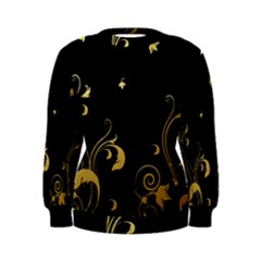 Golden Flowers And Leaves On A Black Background Women s Sweatshirt by Nexatart