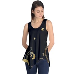 Golden Flowers And Leaves On A Black Background Sleeveless Tunic