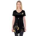 Golden Flowers And Leaves On A Black Background Short Sleeve Tunic  View1