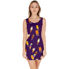 Seamless Cartoon Ice Cream And Lolly Pop Tilable Design Sleeveless Bodycon Dress