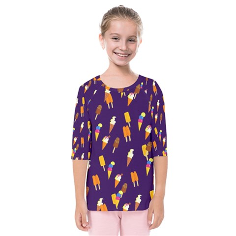 Seamless Cartoon Ice Cream And Lolly Pop Tilable Design Kids  Quarter Sleeve Raglan Tee by Nexatart