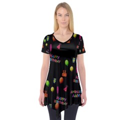 Cartoon Birthday Tilable Design Short Sleeve Tunic  by Nexatart