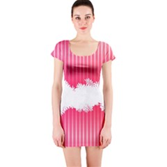 Digitally Designed Pink Stripe Background With Flowers And White Copyspace Short Sleeve Bodycon Dress by Nexatart