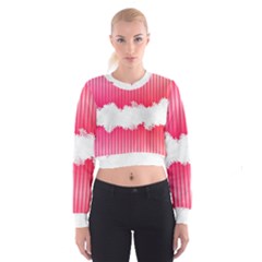 Digitally Designed Pink Stripe Background With Flowers And White Copyspace Cropped Sweatshirt by Nexatart