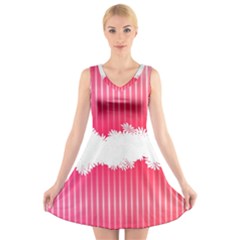 Digitally Designed Pink Stripe Background With Flowers And White Copyspace V-neck Sleeveless Skater Dress by Nexatart