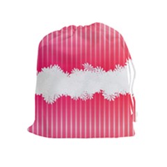 Digitally Designed Pink Stripe Background With Flowers And White Copyspace Drawstring Pouches (extra Large) by Nexatart