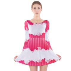 Digitally Designed Pink Stripe Background With Flowers And White Copyspace Long Sleeve Velvet Skater Dress