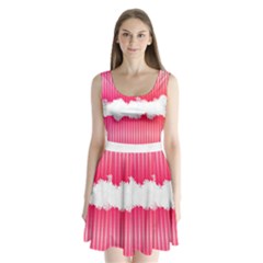 Digitally Designed Pink Stripe Background With Flowers And White Copyspace Split Back Mini Dress  by Nexatart