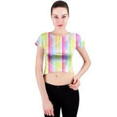 Abstract Stipes Colorful Background Circles And Waves Wallpaper Crew Neck Crop Top