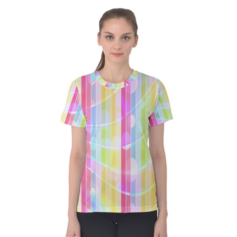 Abstract Stipes Colorful Background Circles And Waves Wallpaper Women s Cotton Tee by Nexatart