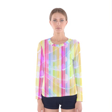 Abstract Stipes Colorful Background Circles And Waves Wallpaper Women s Long Sleeve Tee by Nexatart