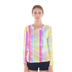 Abstract Stipes Colorful Background Circles And Waves Wallpaper Women s Long Sleeve Tee