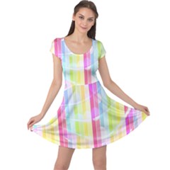 Abstract Stipes Colorful Background Circles And Waves Wallpaper Cap Sleeve Dresses