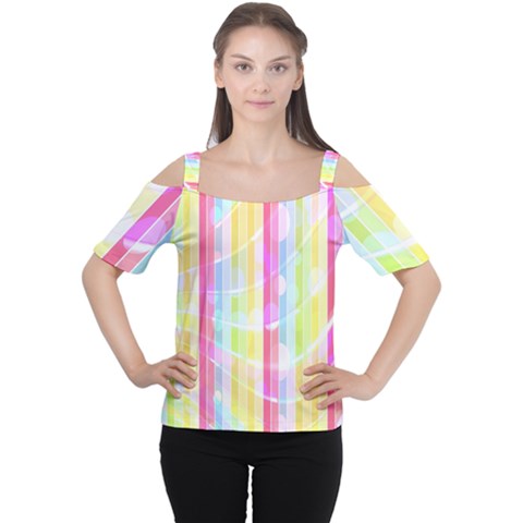 Abstract Stipes Colorful Background Circles And Waves Wallpaper Women s Cutout Shoulder Tee by Nexatart