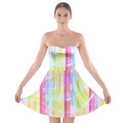 Abstract Stipes Colorful Background Circles And Waves Wallpaper Strapless Bra Top Dress