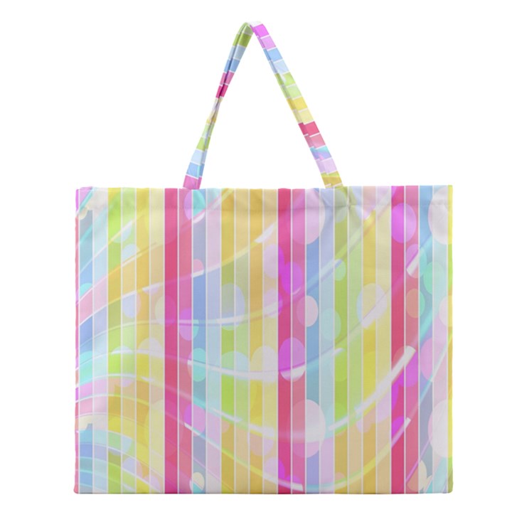 Abstract Stipes Colorful Background Circles And Waves Wallpaper Zipper Large Tote Bag