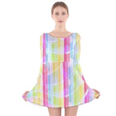 Abstract Stipes Colorful Background Circles And Waves Wallpaper Long Sleeve Velvet Skater Dress