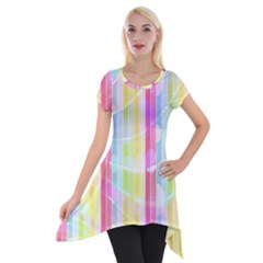 Abstract Stipes Colorful Background Circles And Waves Wallpaper Short Sleeve Side Drop Tunic