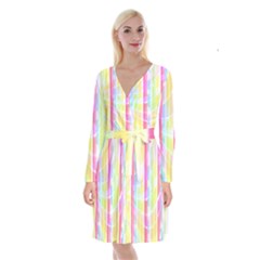 Abstract Stipes Colorful Background Circles And Waves Wallpaper Long Sleeve Velvet Front Wrap Dress