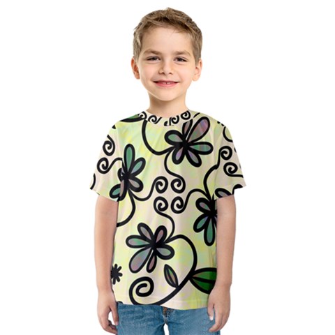 Completely Seamless Tileable Doodle Flower Art Kids  Sport Mesh Tee by Nexatart