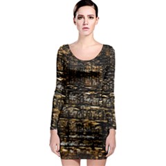 Wood Texture Dark Background Pattern Long Sleeve Bodycon Dress