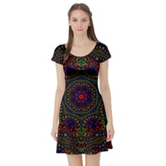 Rainbow Kaleidoscope Short Sleeve Skater Dress by Nexatart