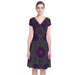 Rainbow Kaleidoscope Short Sleeve Front Wrap Dress by Nexatart