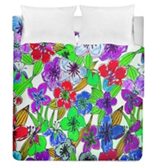 Background Of Hand Drawn Flowers With Green Hues Duvet Cover Double Side (queen Size) by Nexatart
