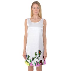 Floral Border Cartoon Flower Doodle Sleeveless Satin Nightdress