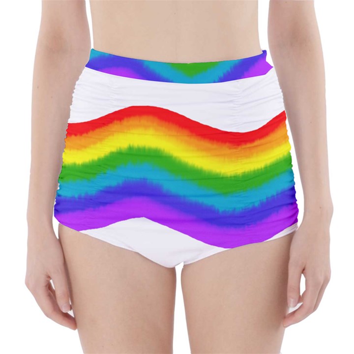 Watercolour Rainbow Colours High-Waisted Bikini Bottoms