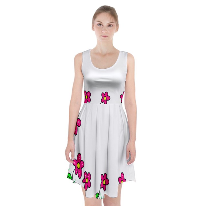 Floral Doodle Flower Border Cartoon Racerback Midi Dress