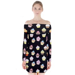 Cupcakes pattern Long Sleeve Off Shoulder Dress