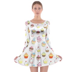 Cupcakes Pattern Long Sleeve Skater Dress by Valentinaart